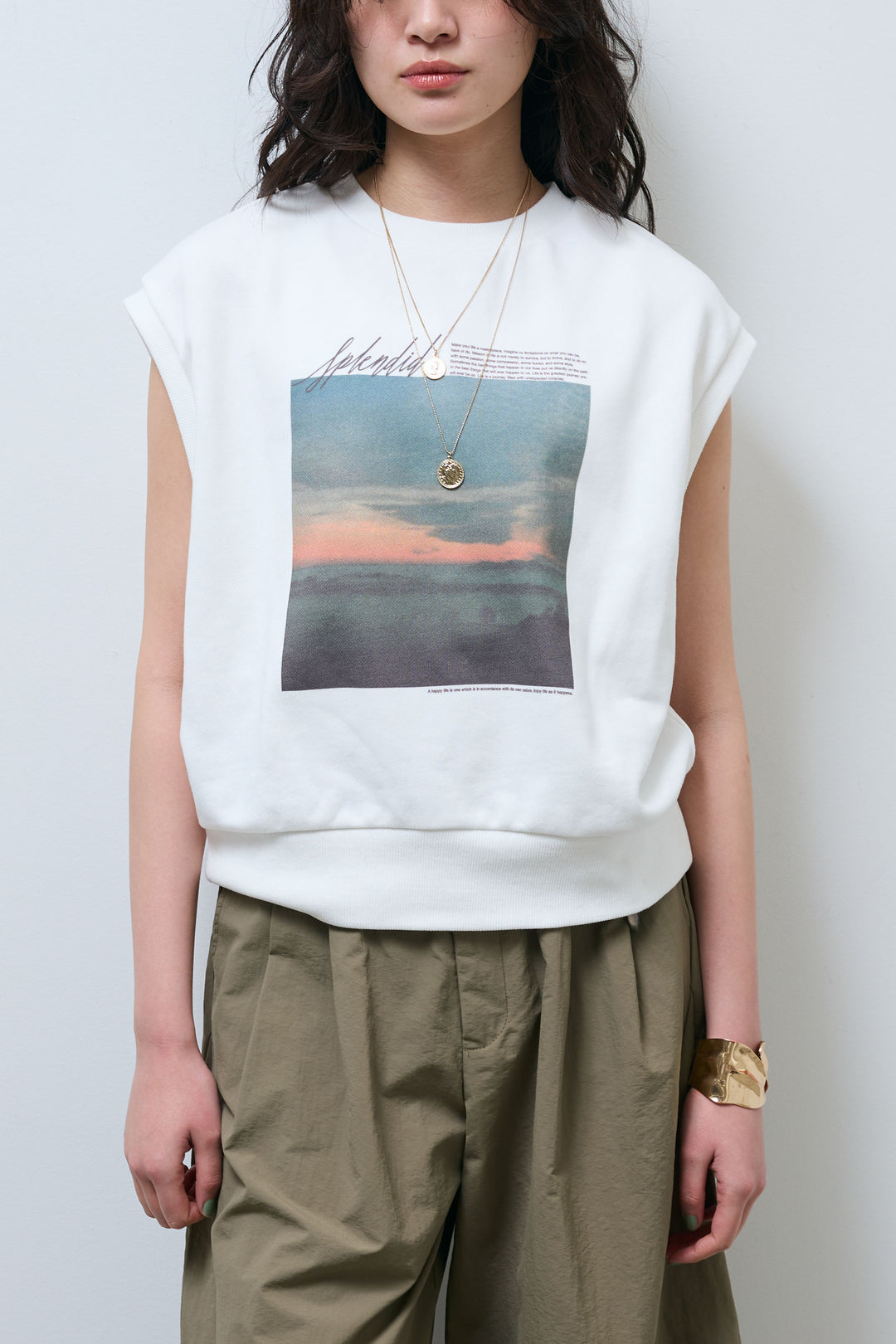 [予約/SET]フォトプリント裏毛ノースリPO+異素材切り替え裏毛パンツ(2set)