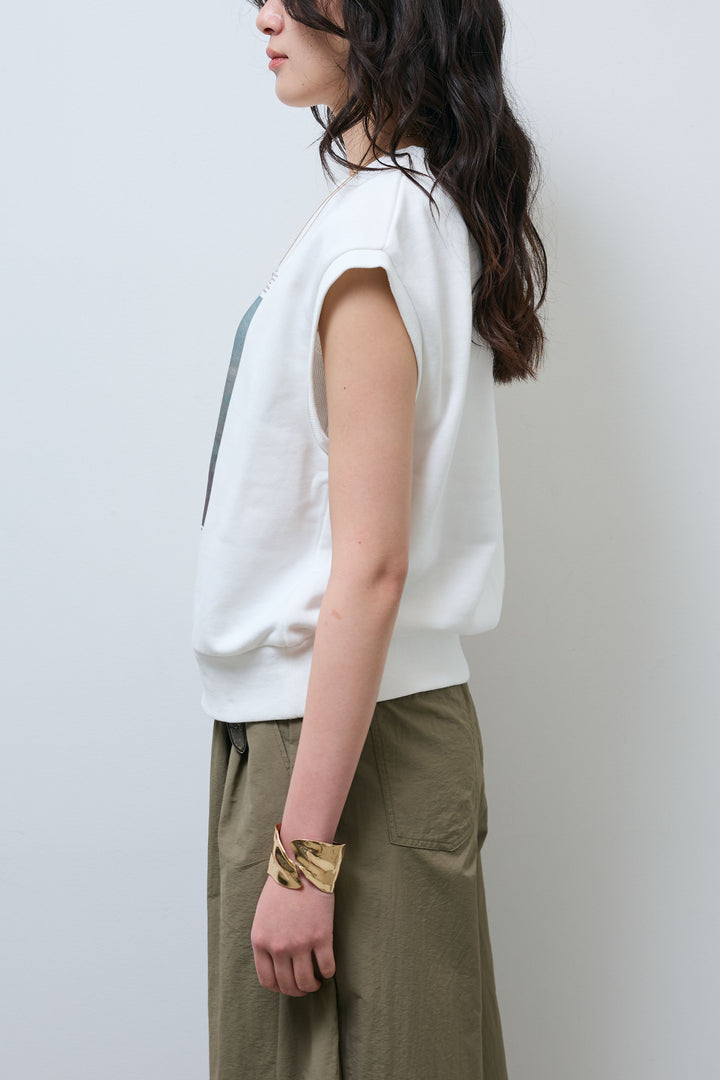 [予約/SET]フォトプリント裏毛ノースリPO+異素材切り替え裏毛パンツ(2set)