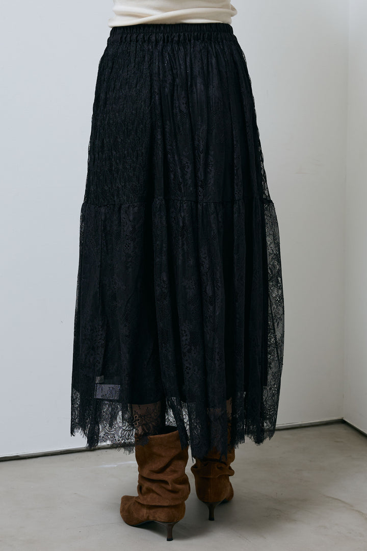 [予約/SET]フォトプリント裏毛ノースリPO+レース 切替ロングスカート(2set)