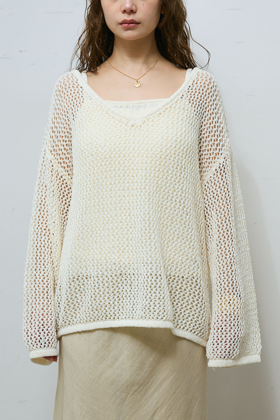 [予約]メッシュ編みキャミセットVネックプルオーバー