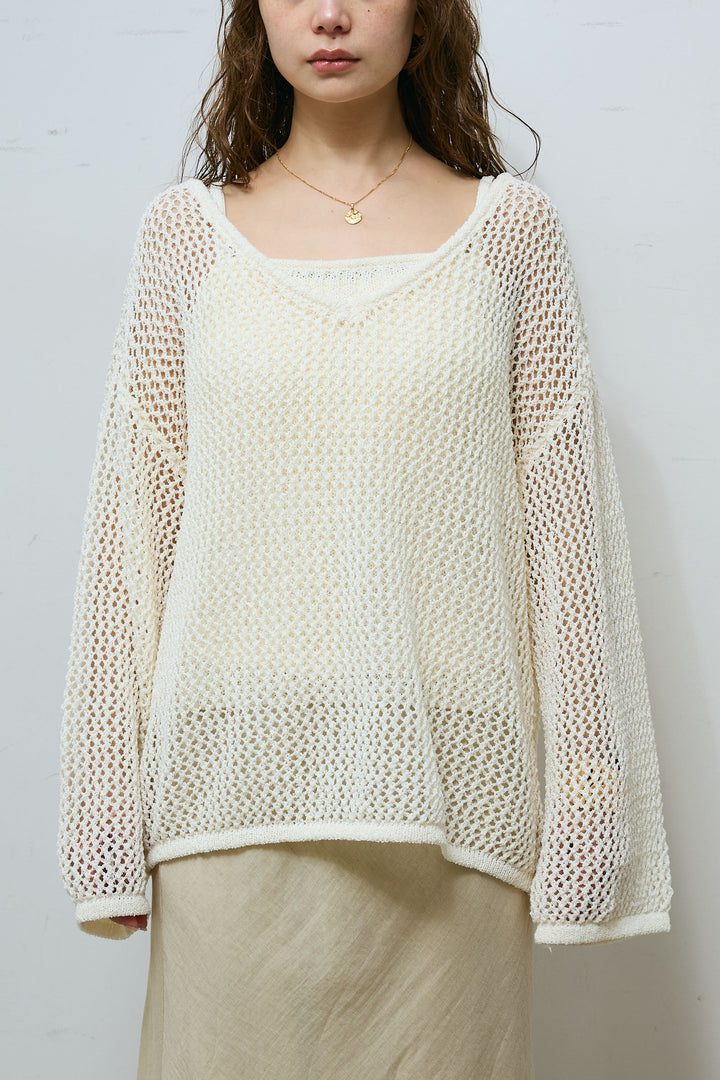 [予約]メッシュ編みキャミセットVネックプルオーバー