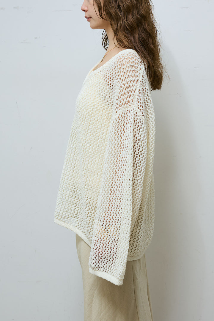 [予約/SET]メッシュ編みキャミセットVネックプルオーバー+リネンブレンドロングナロースカート(2set)