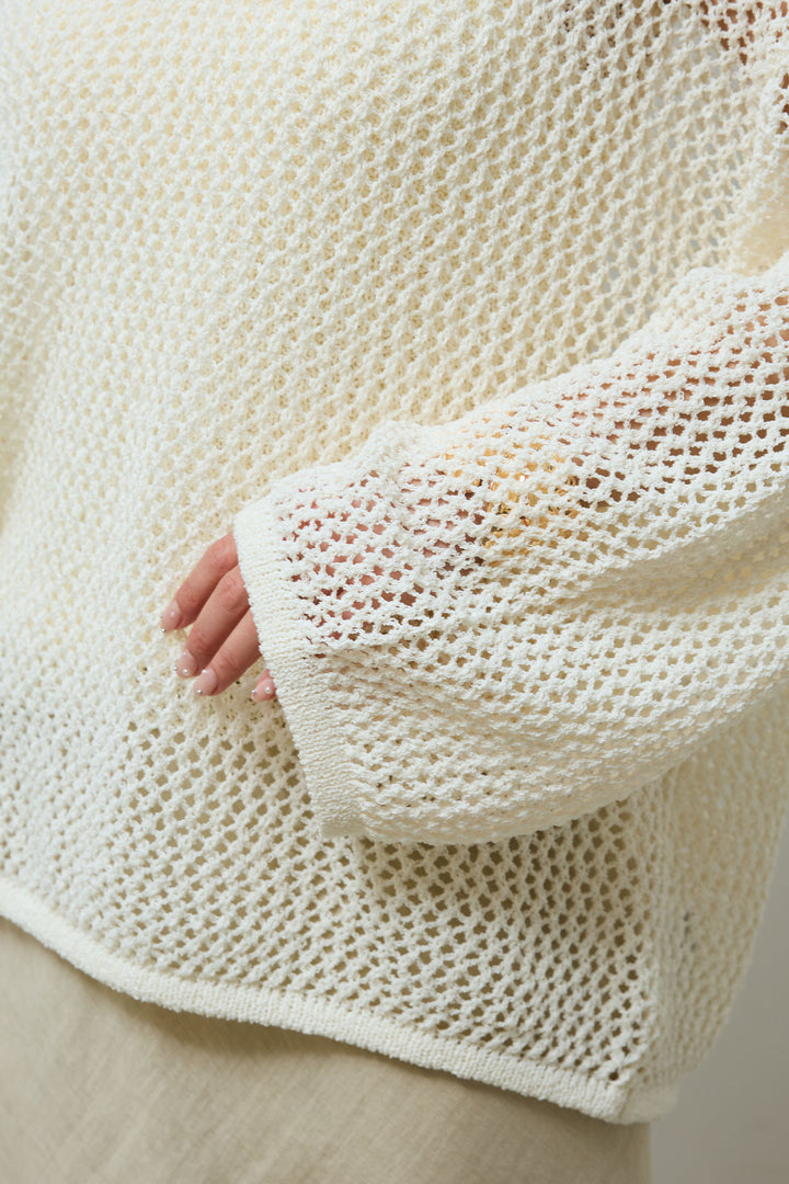 [予約/SET]メッシュ編みキャミセットVネックプルオーバー+リネンブレンドロングナロースカート(2set)