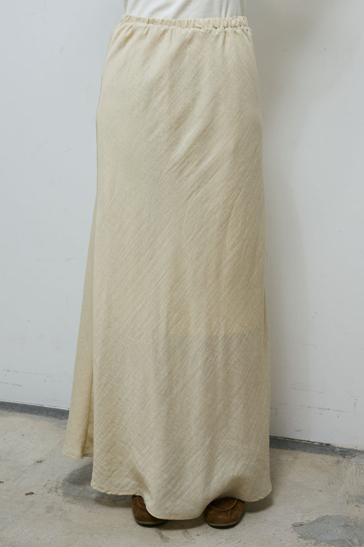 [予約/SET]メッシュ編みキャミセットVネックプルオーバー+リネンブレンドロングナロースカート(2set)