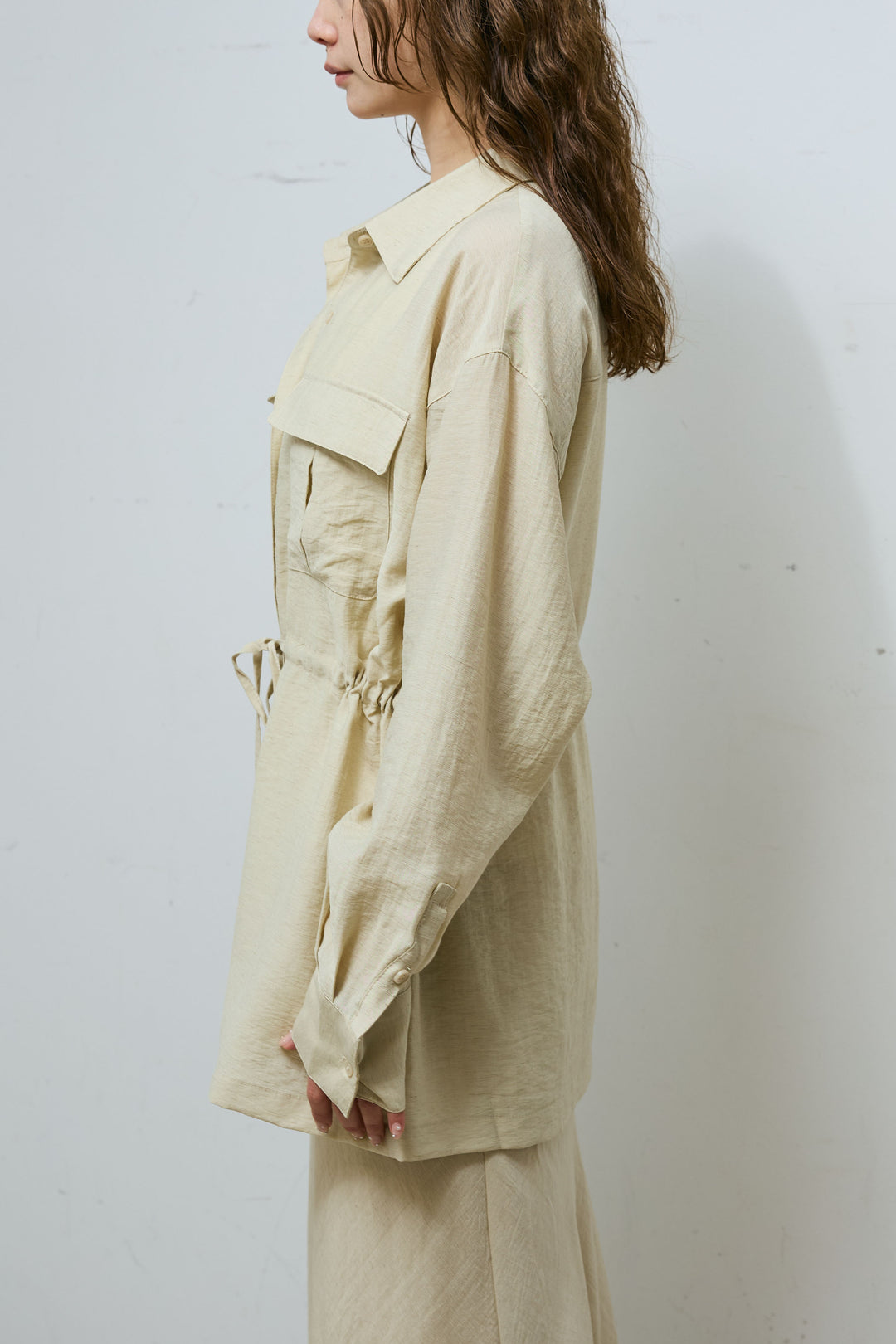 [予約/SET]リネンブレンドライトシアードロストシャツ+リネンブレンドロングナロースカート(2set)