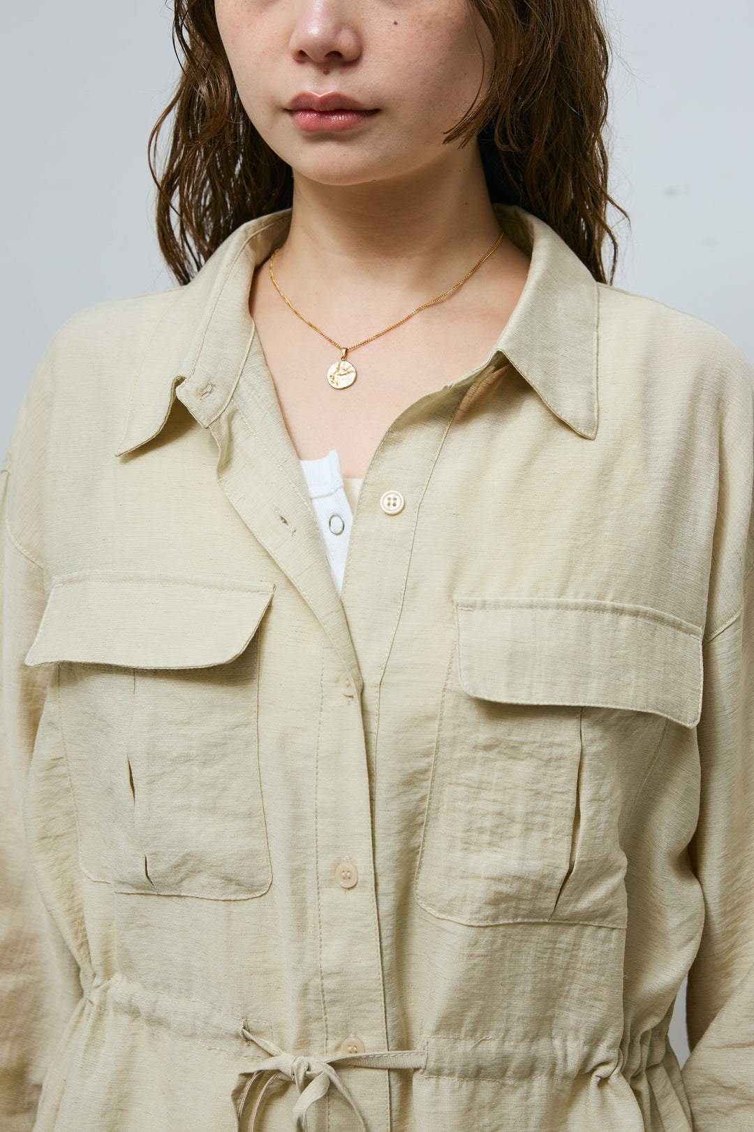 [予約/SET]リネンブレンドライトシアードロストシャツ+リネンブレンドロングナロースカート(2set)