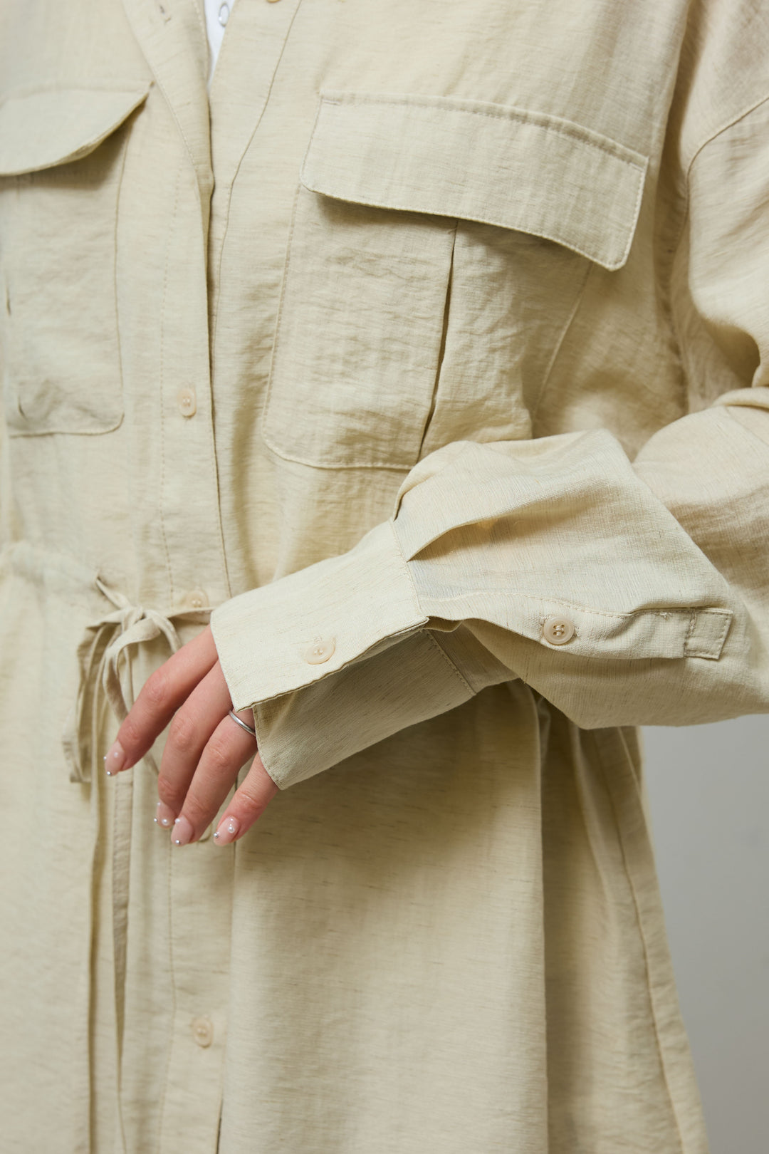 [予約/SET]リネンブレンドライトシアードロストシャツ+リネンブレンドロングナロースカート(2set)