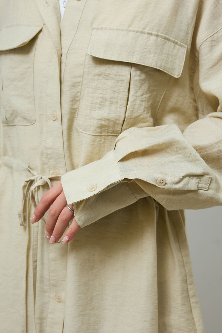 [予約/SET]リネンブレンドライトシアードロストシャツ+リネンブレンドロングナロースカート(2set)