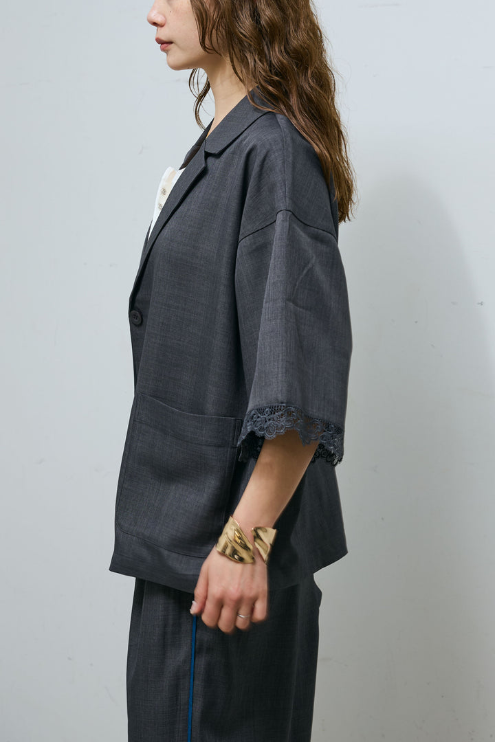 [予約/SET]袖レースハーフスリーブジャケット+サイド配色パンツ(2set)