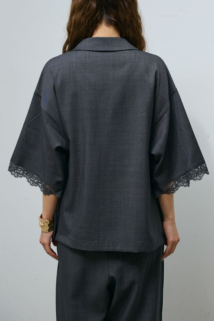 [予約/SET]袖レースハーフスリーブジャケット+サイド配色パンツ(2set)