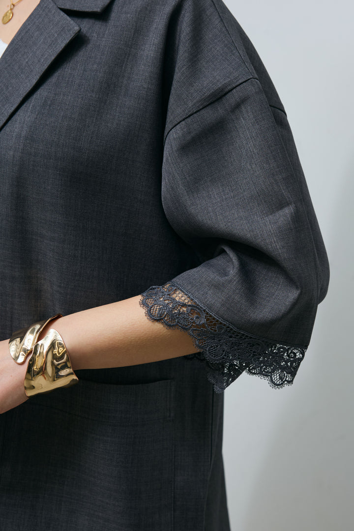 [予約/SET]袖レースハーフスリーブジャケット+サイド配色パンツ(2set)