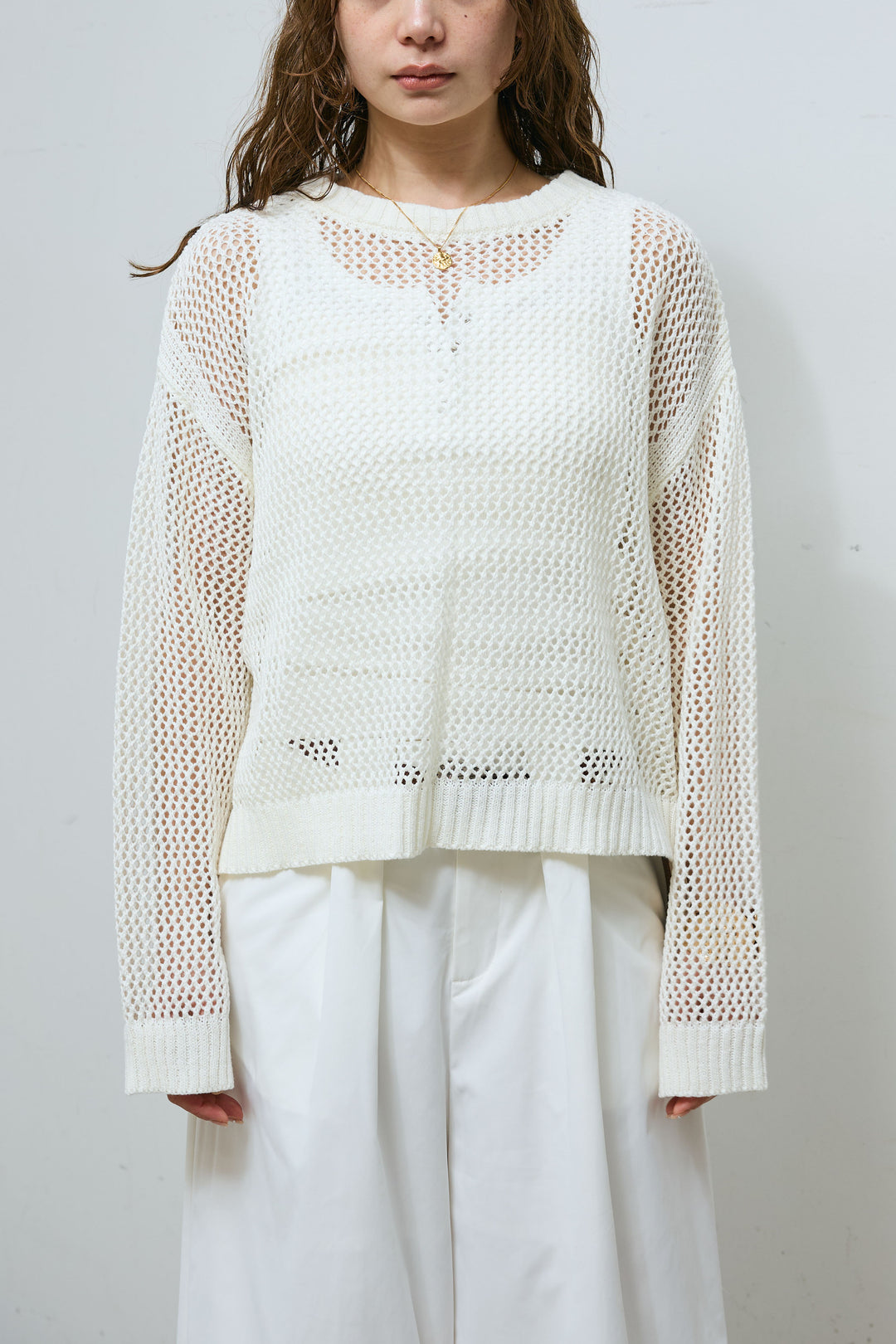 [予約/SET]メッシュニットプルオーバー+ハイウエストタックワイドパンツ(2set)