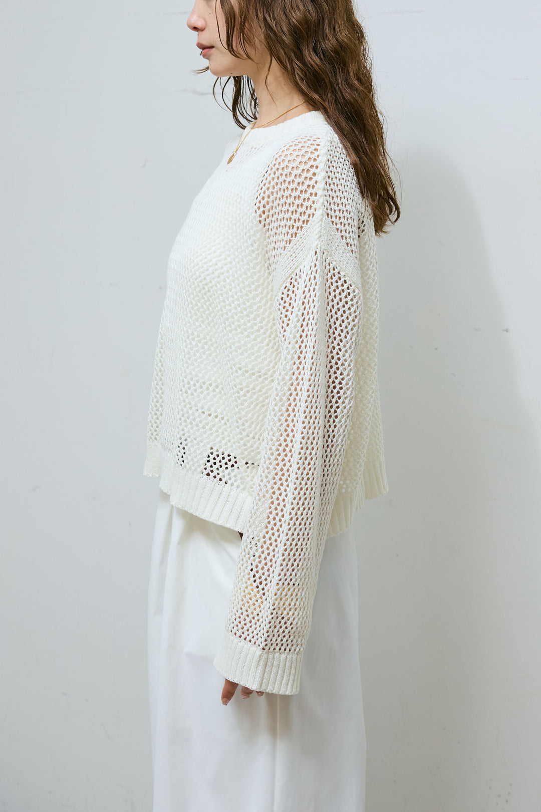 [予約/SET]メッシュニットプルオーバー+ハイウエストタックワイドパンツ(2set)