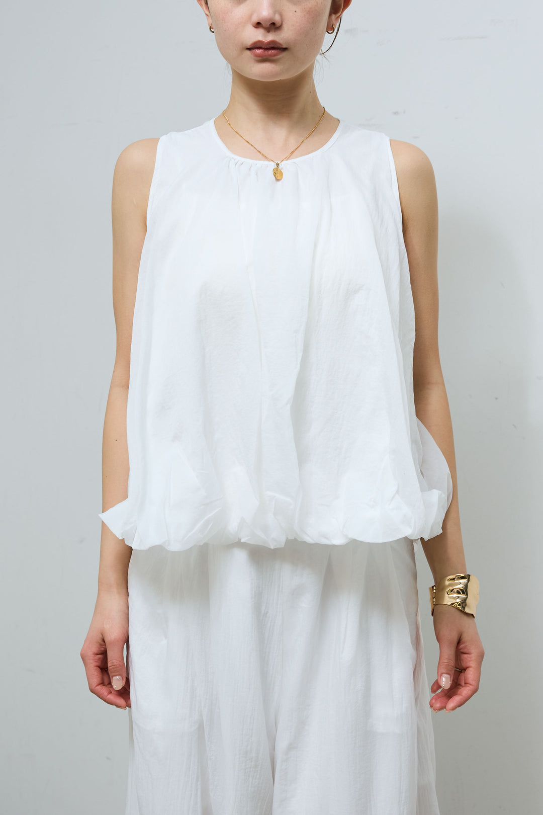 [予約/SET]バックオープンシアーバルーンブラウス+シアーイージーワイドパンツ(2set)