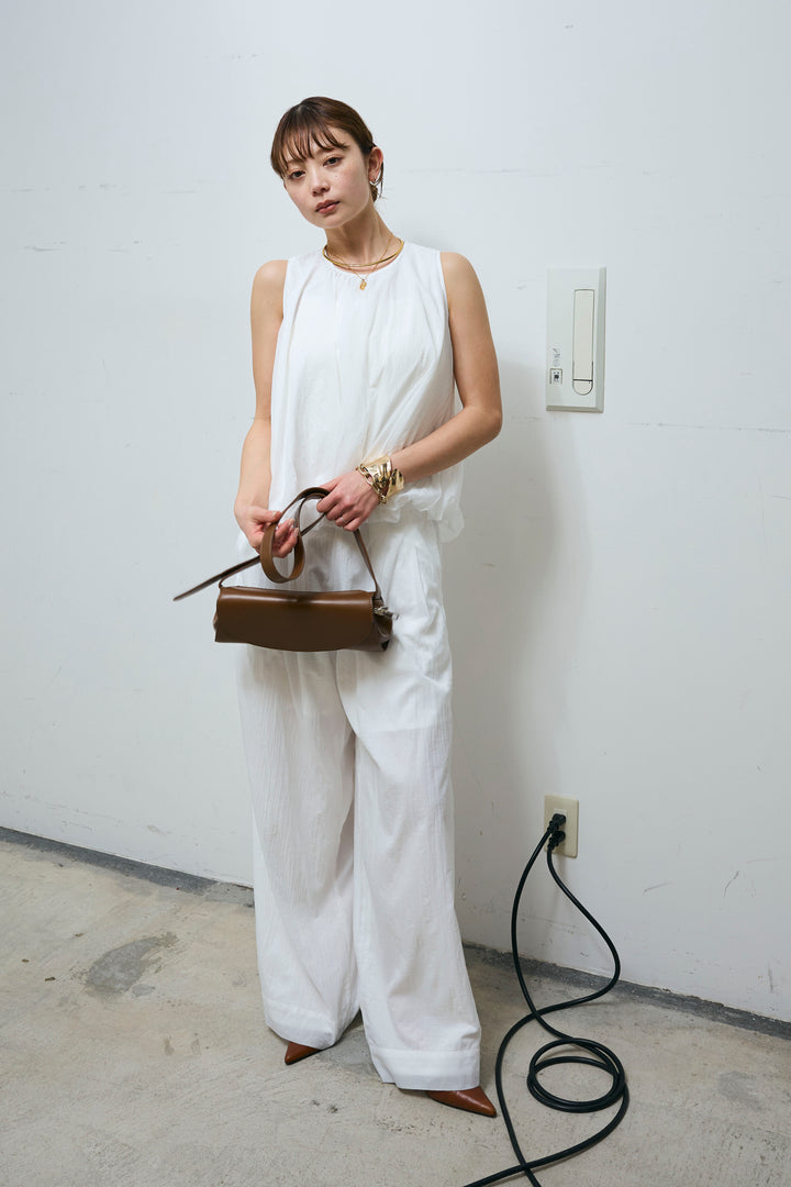 [予約/SET]バックオープンシアーバルーンブラウス+シアーイージーワイドパンツ(2set)