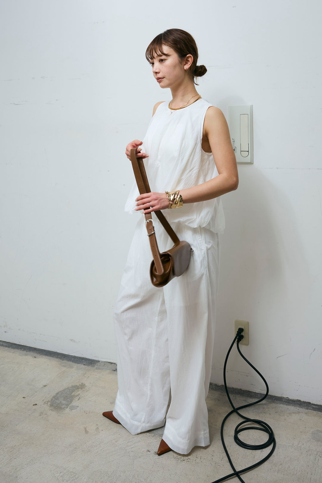 [予約/SET]バックオープンシアーバルーンブラウス+シアーイージーワイドパンツ(2set)