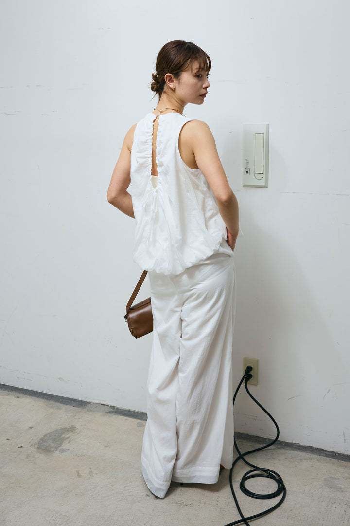 [予約/SET]バックオープンシアーバルーンブラウス+シアーイージーワイドパンツ(2set)