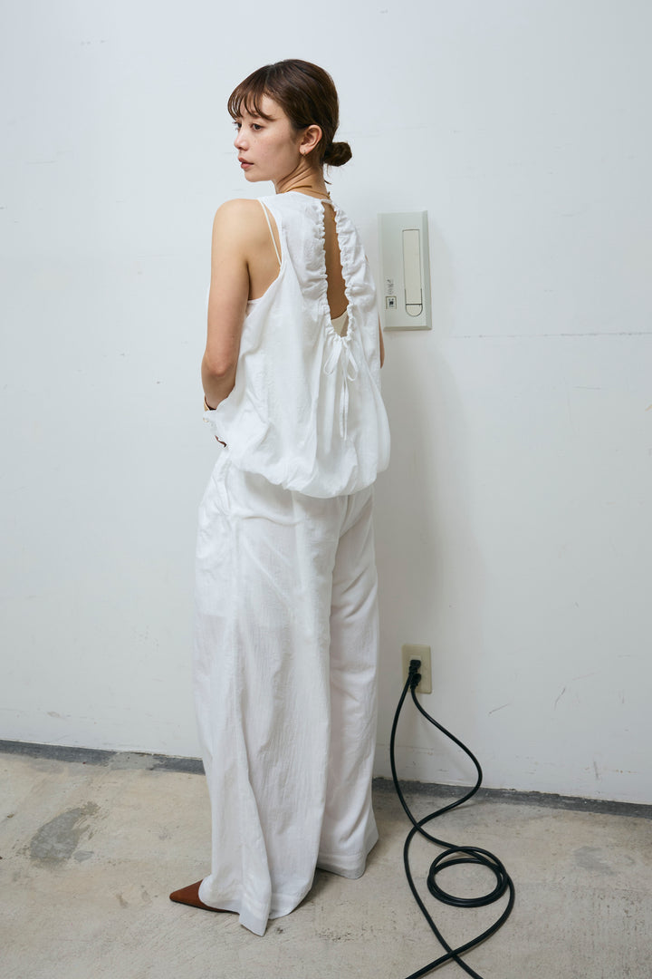 [予約/SET]バックオープンシアーバルーンブラウス+シアーイージーワイドパンツ(2set)