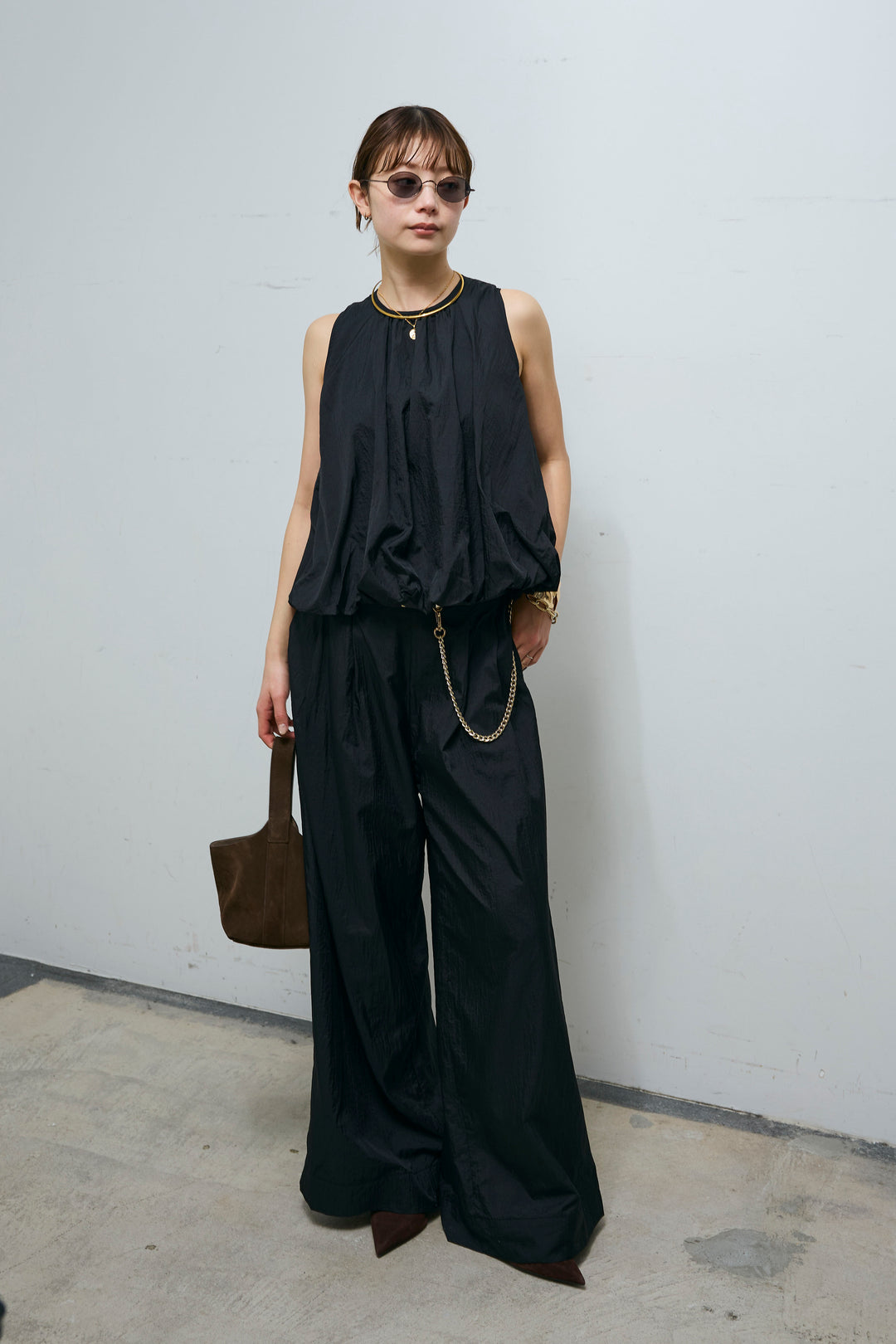 [予約/SET]バックオープンシアーバルーンブラウス+シアーイージーワイドパンツ(2set)