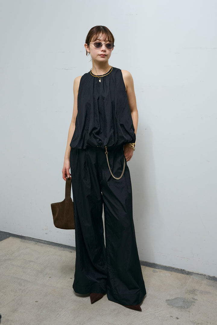 [予約/SET]バックオープンシアーバルーンブラウス+シアーイージーワイドパンツ(2set)