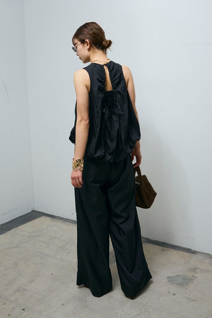 [予約/SET]バックオープンシアーバルーンブラウス+シアーイージーワイドパンツ(2set)