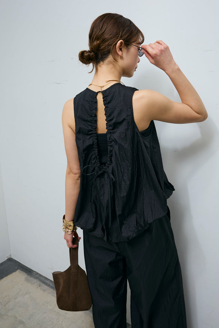 [予約/SET]バックオープンシアーバルーンブラウス+シアーイージーワイドパンツ(2set)