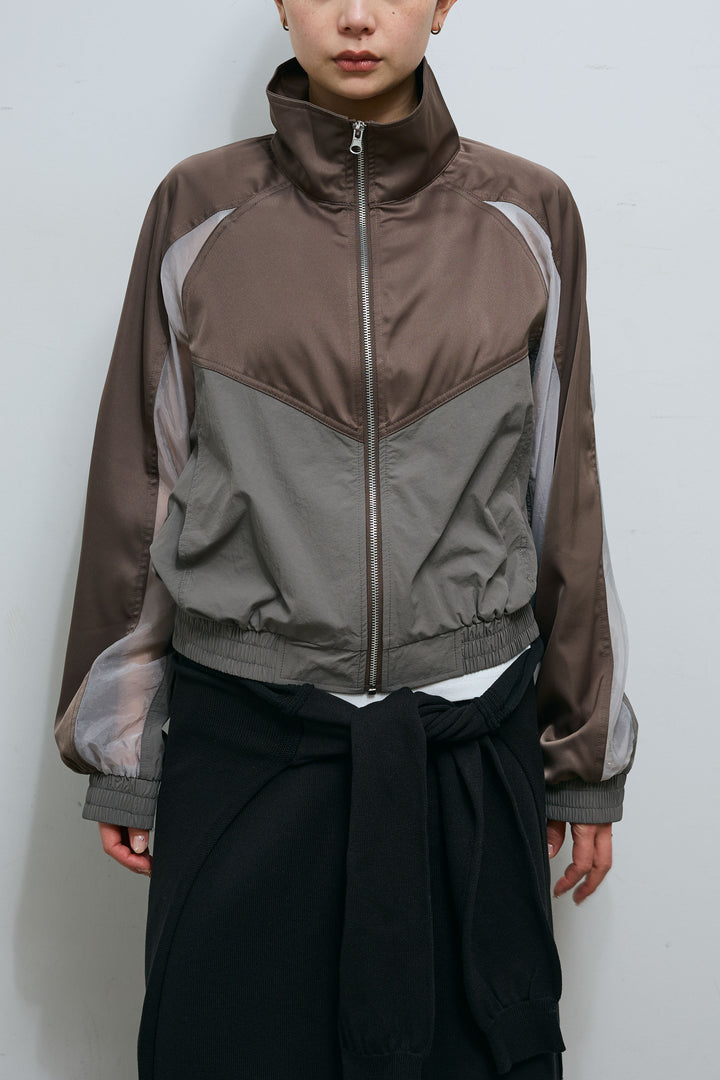 [予約/SET]シアー素材切替ZIPブルゾン+フェイクレイヤードニットスカート(2set)