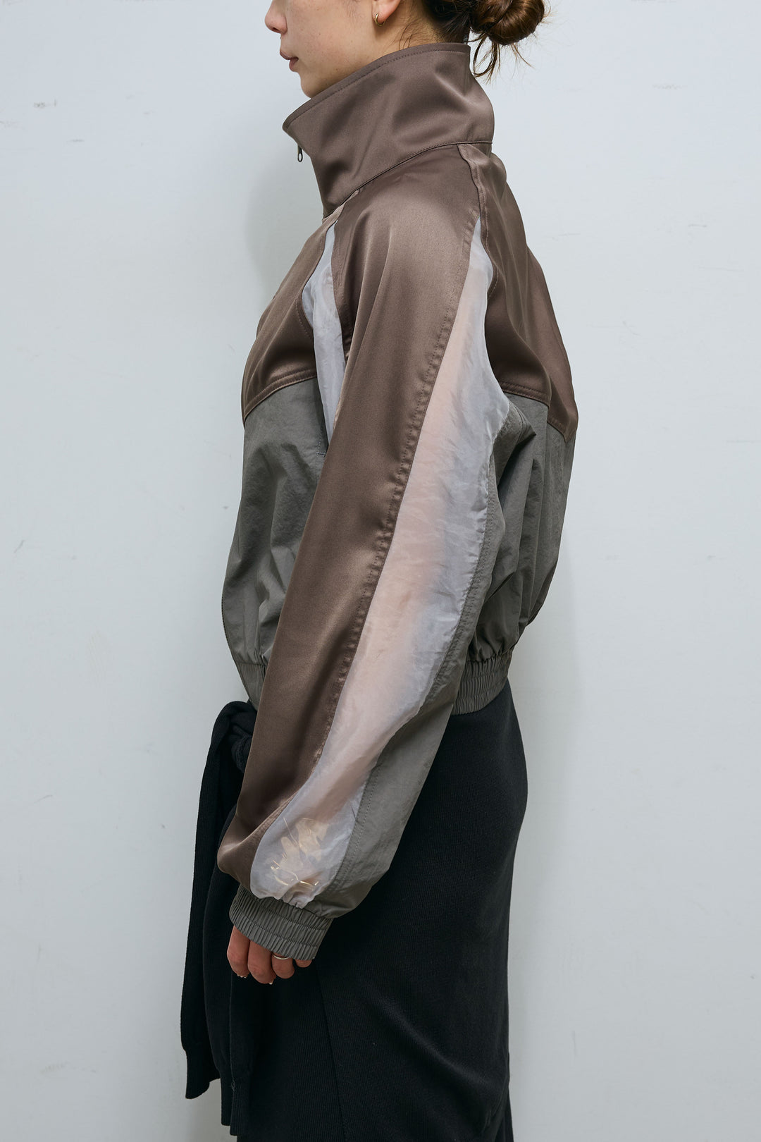 [予約/SET]シアー素材切替ZIPブルゾン+ハイウエストタックワイドパンツ(2set)