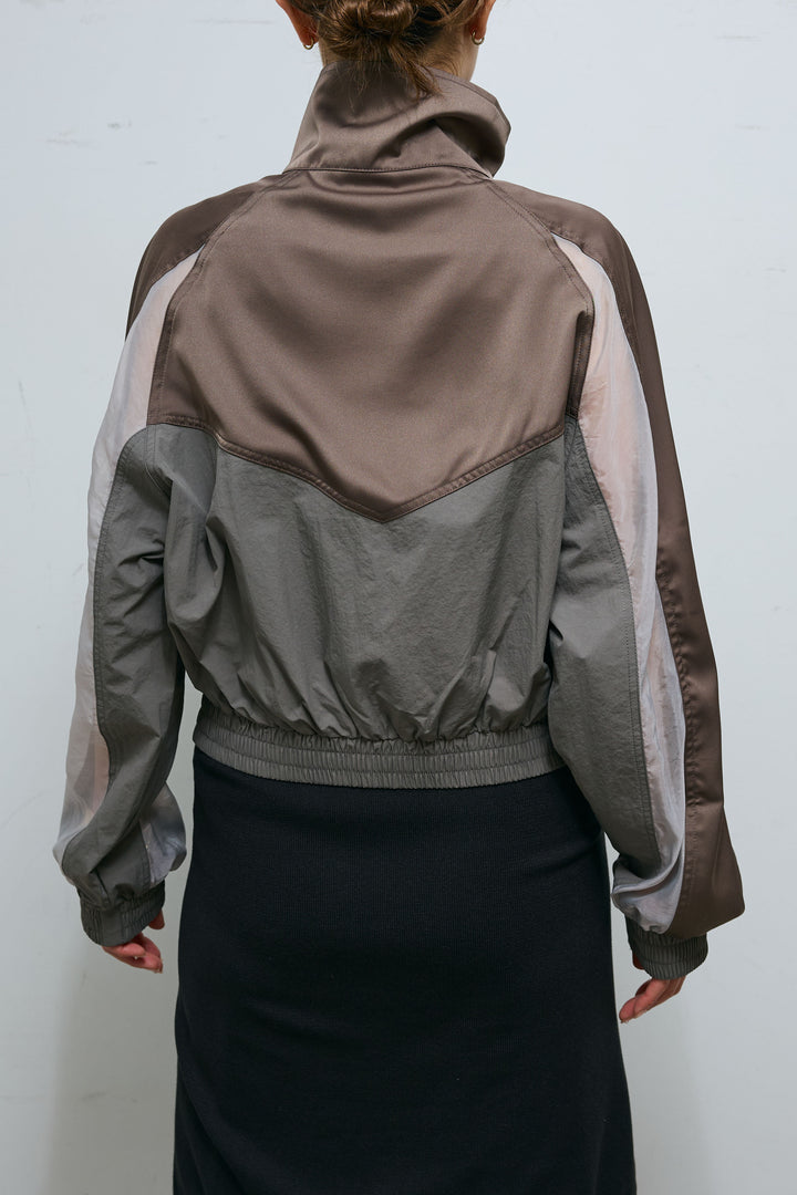 [予約/SET]シアー素材切替ZIPブルゾン+ハイウエストタックワイドパンツ(2set)