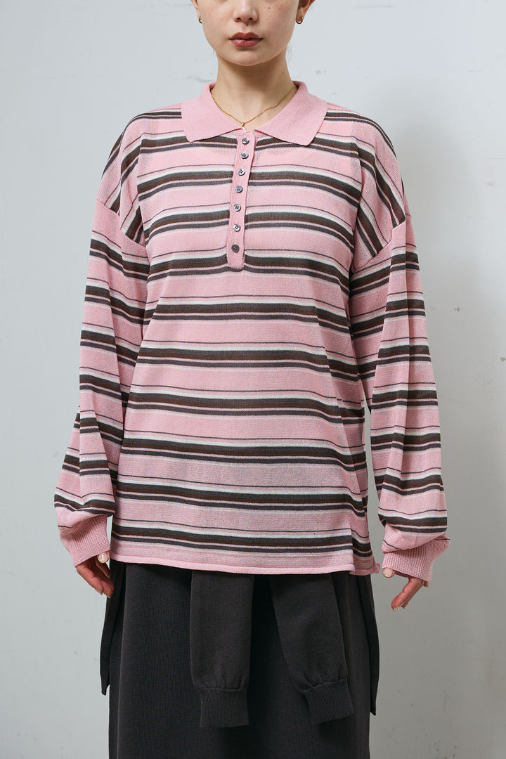 [予約/SET]ボーダーシアーポロプルオーバー+フェイクレイヤードニットスカート(2set)