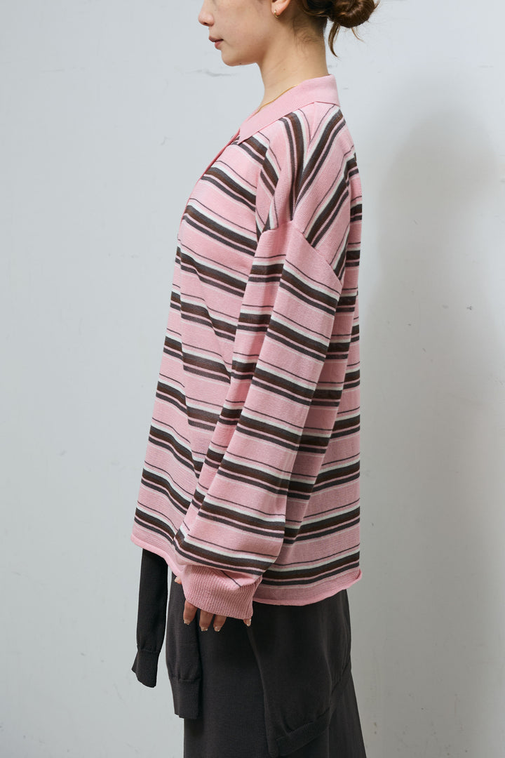 [予約/SET]ボーダーシアーポロプルオーバー+フェイクレイヤードニットスカート(2set)