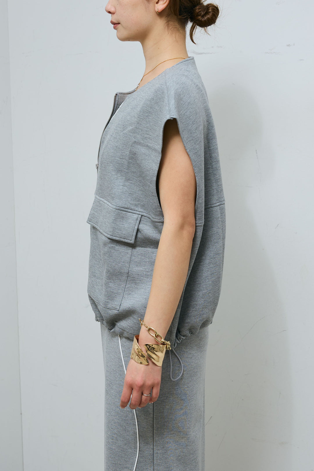 [予約/SET]ボンディング生地ジップベスト+ミニ裏毛ライン入りSK(2set)