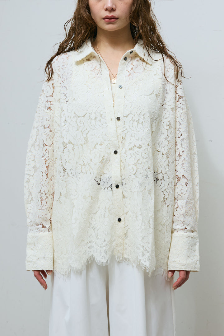 [予約/SET]裾スカラップレースシャツ+リブカットスカート(2set)