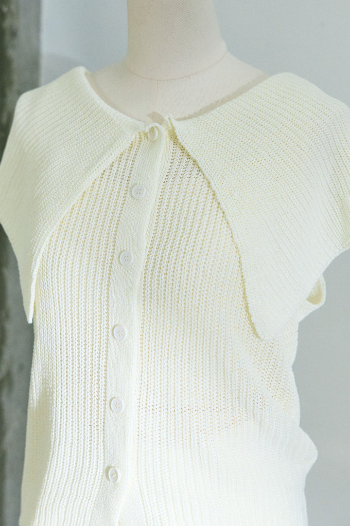 [予約/SET]ビッグカラーニットトップス+ハイウエストタックワイドパンツ(2set)