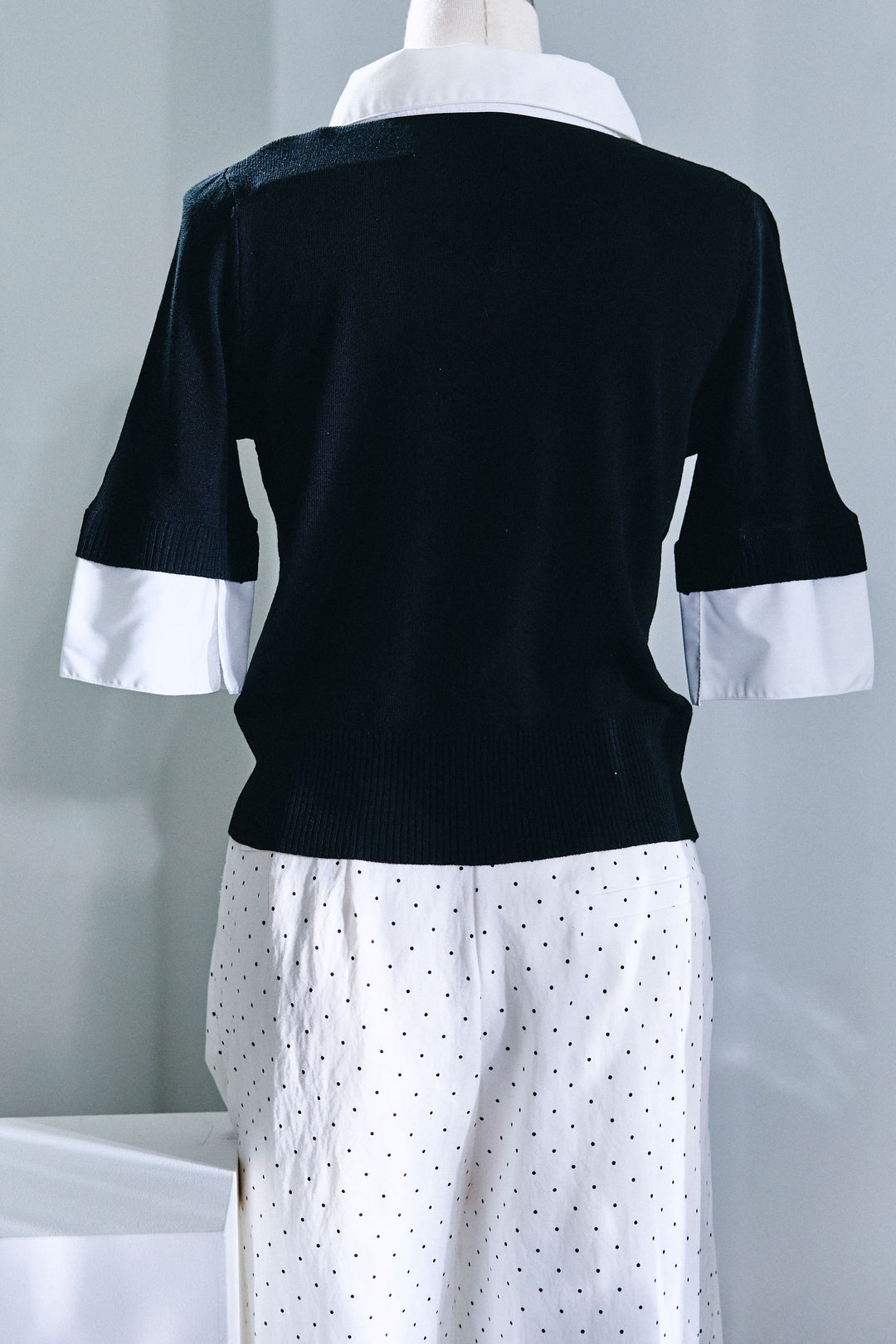 [予約/SET]布帛ドッキングニットPO+ドットワイドパンツ(2set)
