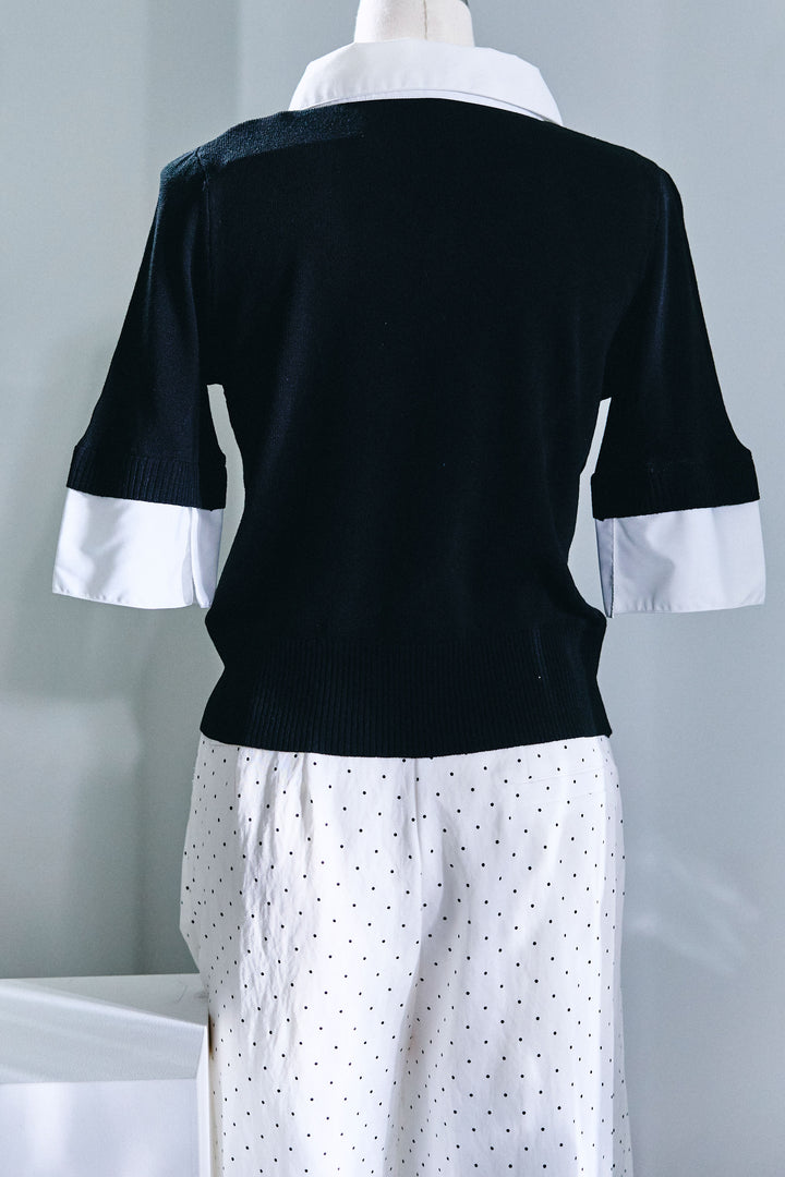 [予約/SET]布帛ドッキングニットPO+ドットワイドパンツ(2set)
