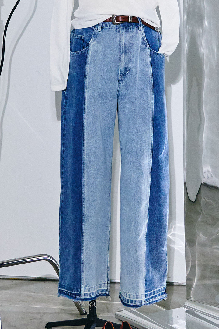 [予約/SET]シアー裏毛オフショルトップス+配色ワイドデニム(2set)