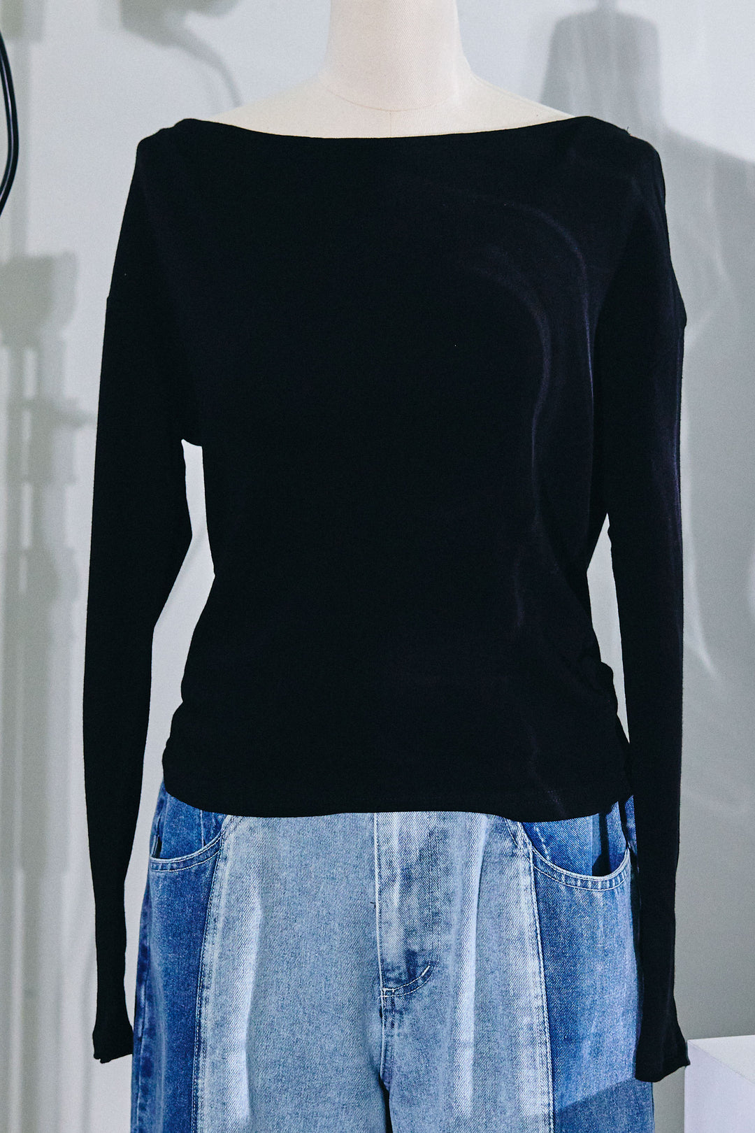 [予約/SET]シアー裏毛オフショルトップス+配色ワイドデニム(2set)