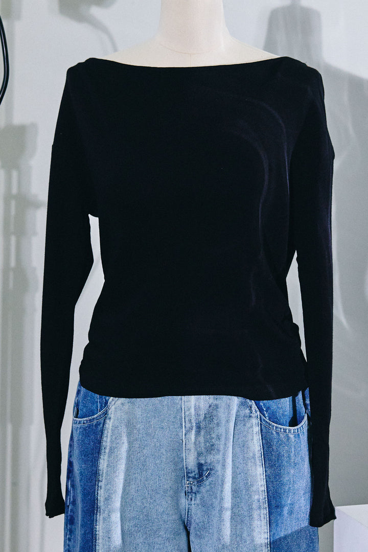 [予約/SET]シアー裏毛オフショルトップス+配色ワイドデニム(2set)