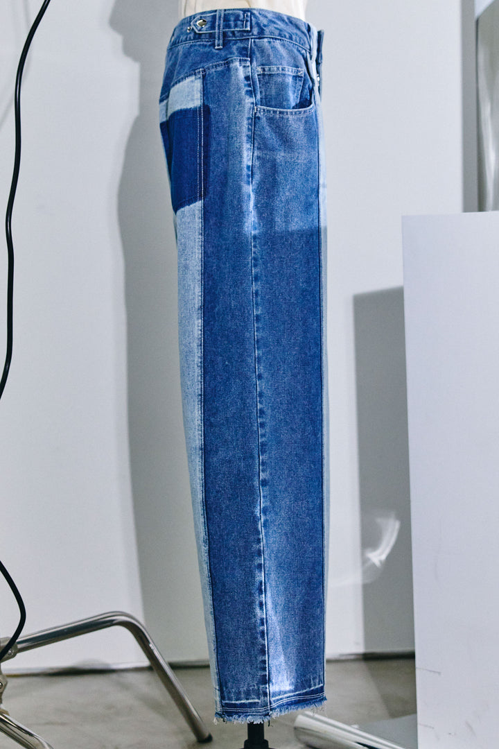 [予約/SET]シアー裏毛オフショルトップス+配色ワイドデニム(2set)