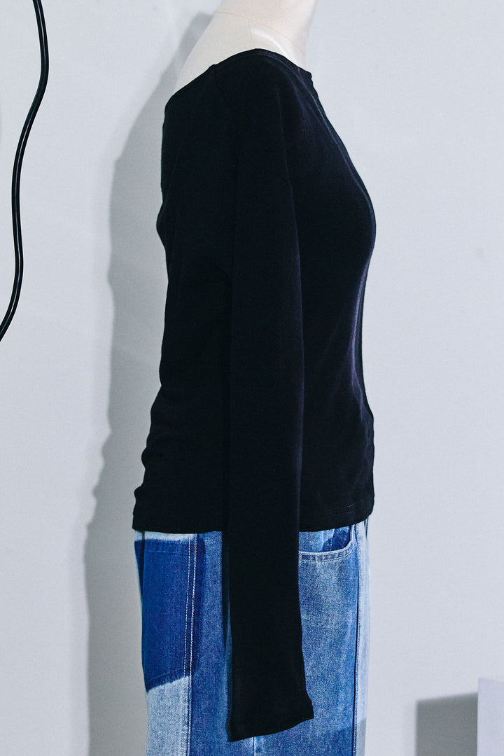 [予約/SET]シアー裏毛オフショルトップス+配色ワイドデニム(2set)