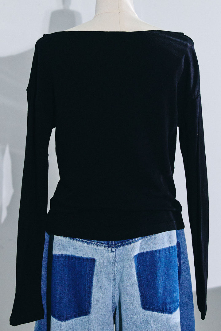 [予約/SET]シアー裏毛オフショルトップス+配色ワイドデニム(2set)