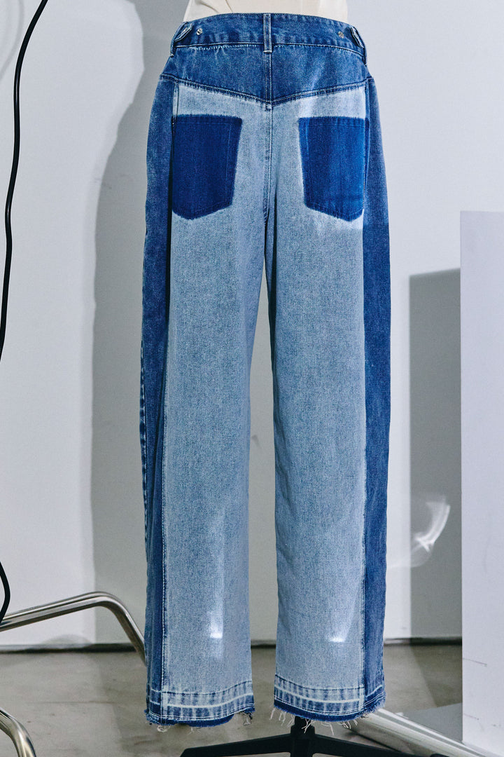 [予約/SET]シアー裏毛オフショルトップス+配色ワイドデニム(2set)