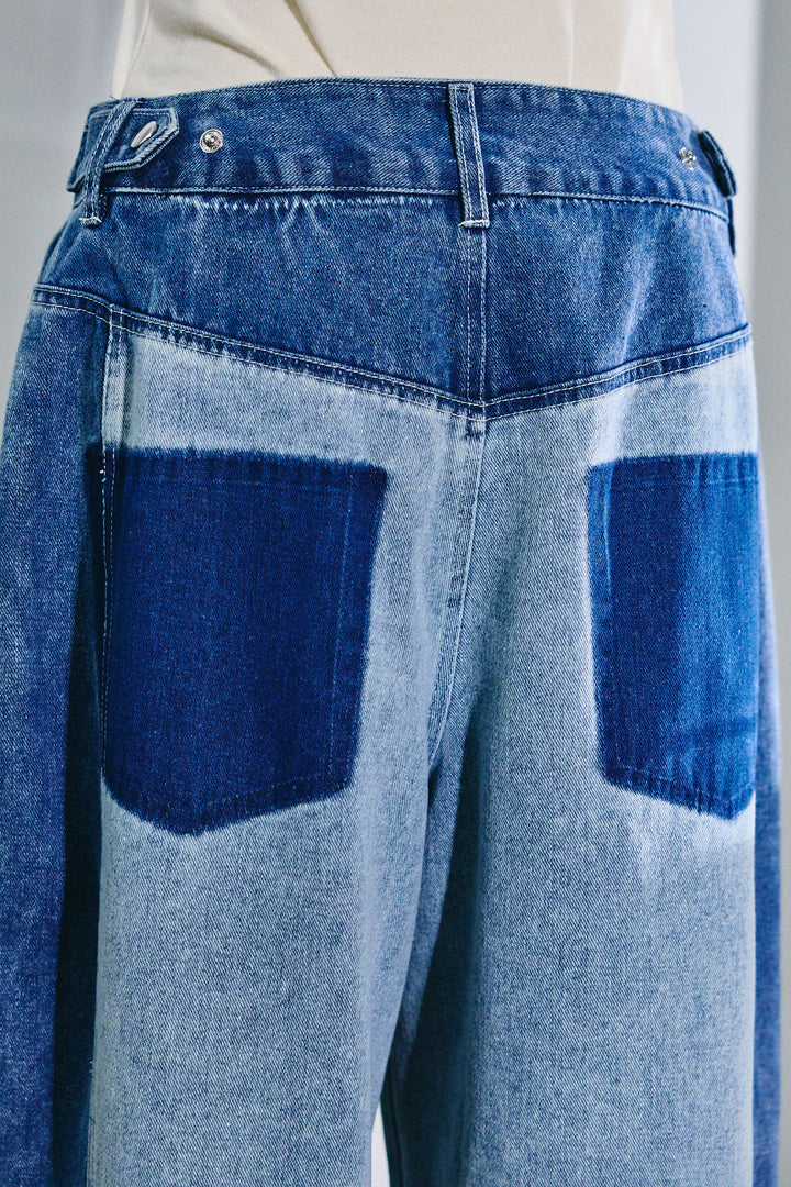 [予約/SET]シアー裏毛オフショルトップス+配色ワイドデニム(2set)