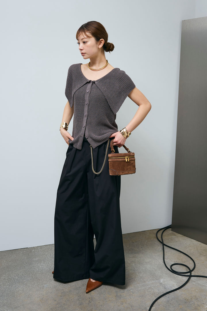 [予約/SET]ビッグカラーニットトップス+ハイウエストタックワイドパンツ(2set)