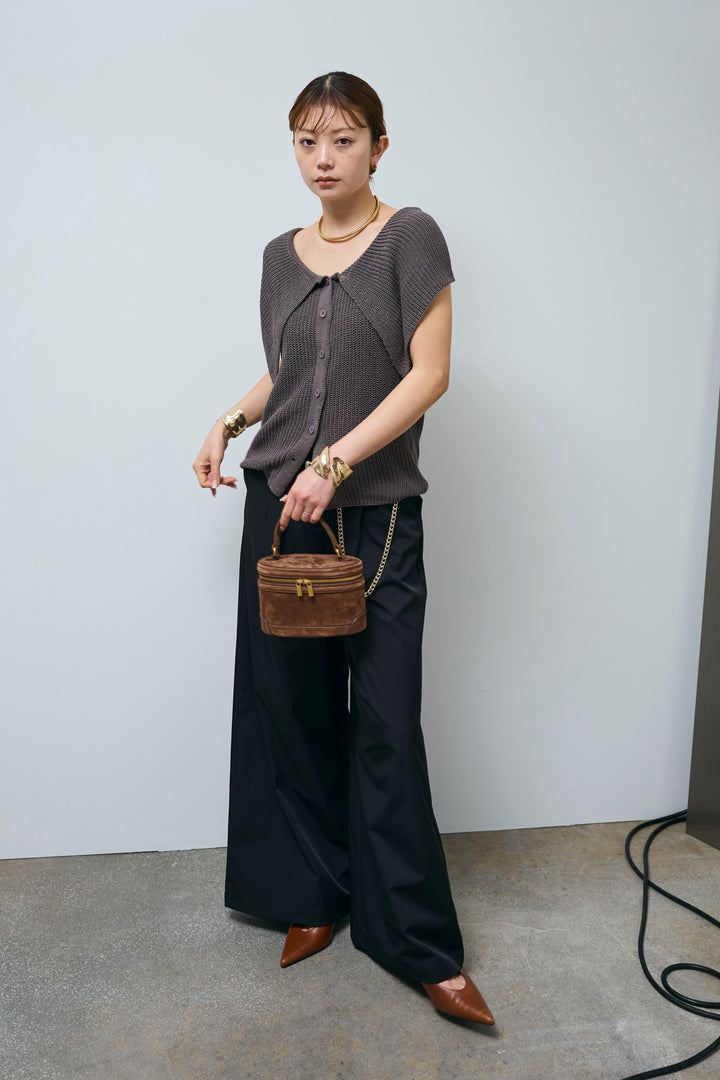 [予約/SET]ビッグカラーニットトップス+ハイウエストタックワイドパンツ(2set)