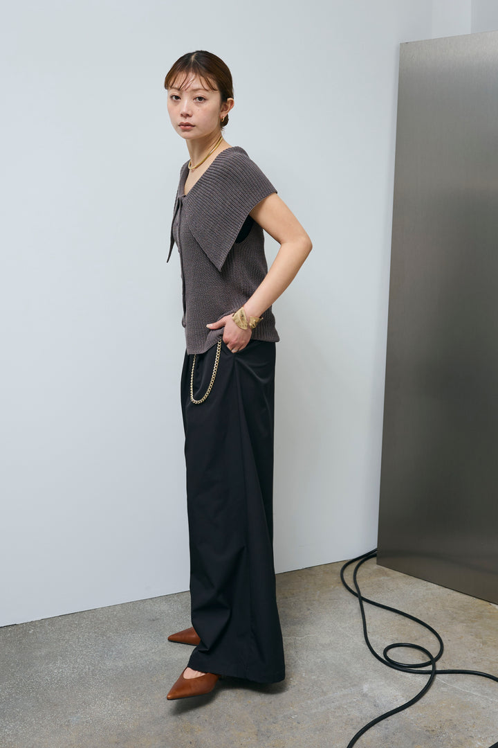 [予約/SET]ビッグカラーニットトップス+ハイウエストタックワイドパンツ(2set)