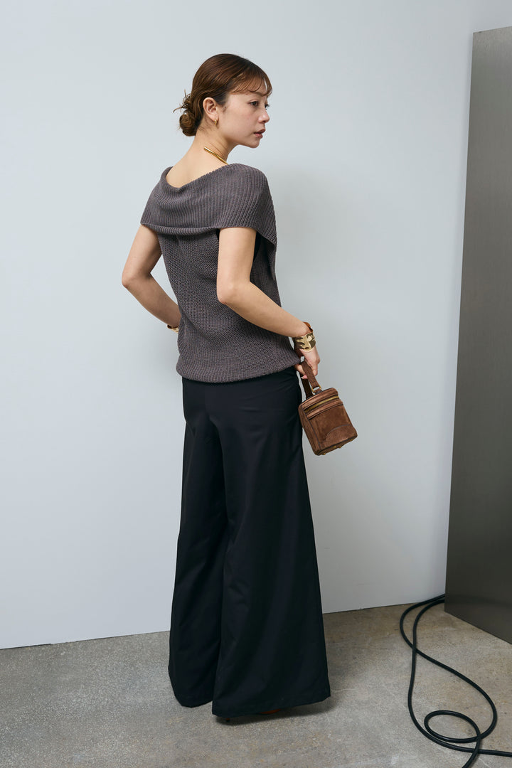 [予約/SET]ビッグカラーニットトップス+ハイウエストタックワイドパンツ(2set)