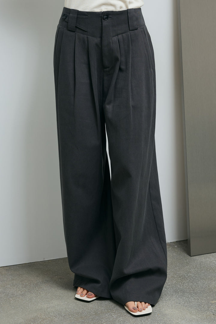 [予約/SET]ボートネックテクスチャーボーダーサマーニット+サイドベルトタックパンツ(2set)