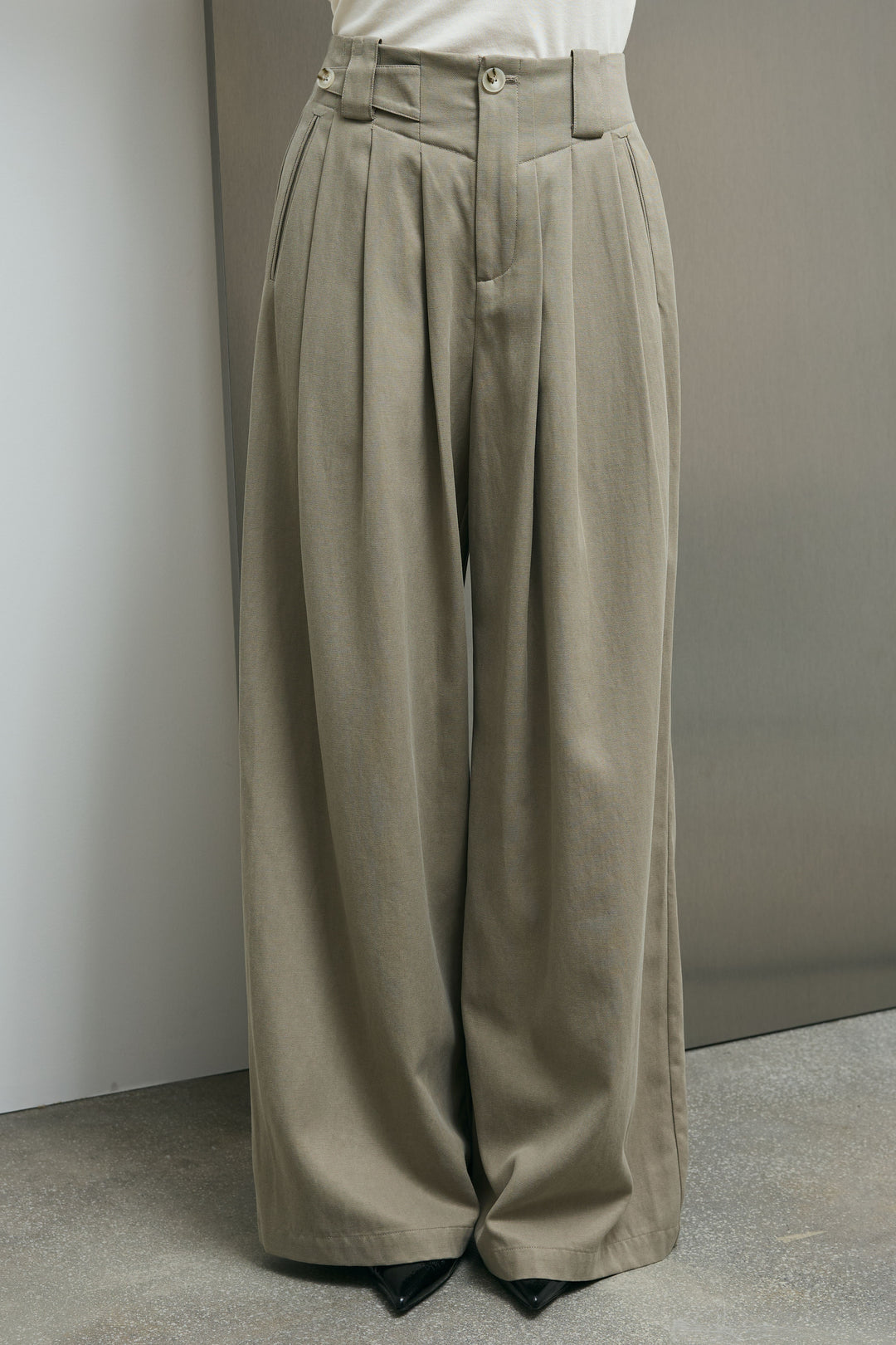 [予約/SET]ボートネックテクスチャーボーダーサマーニット+サイドベルトタックパンツ(2set)